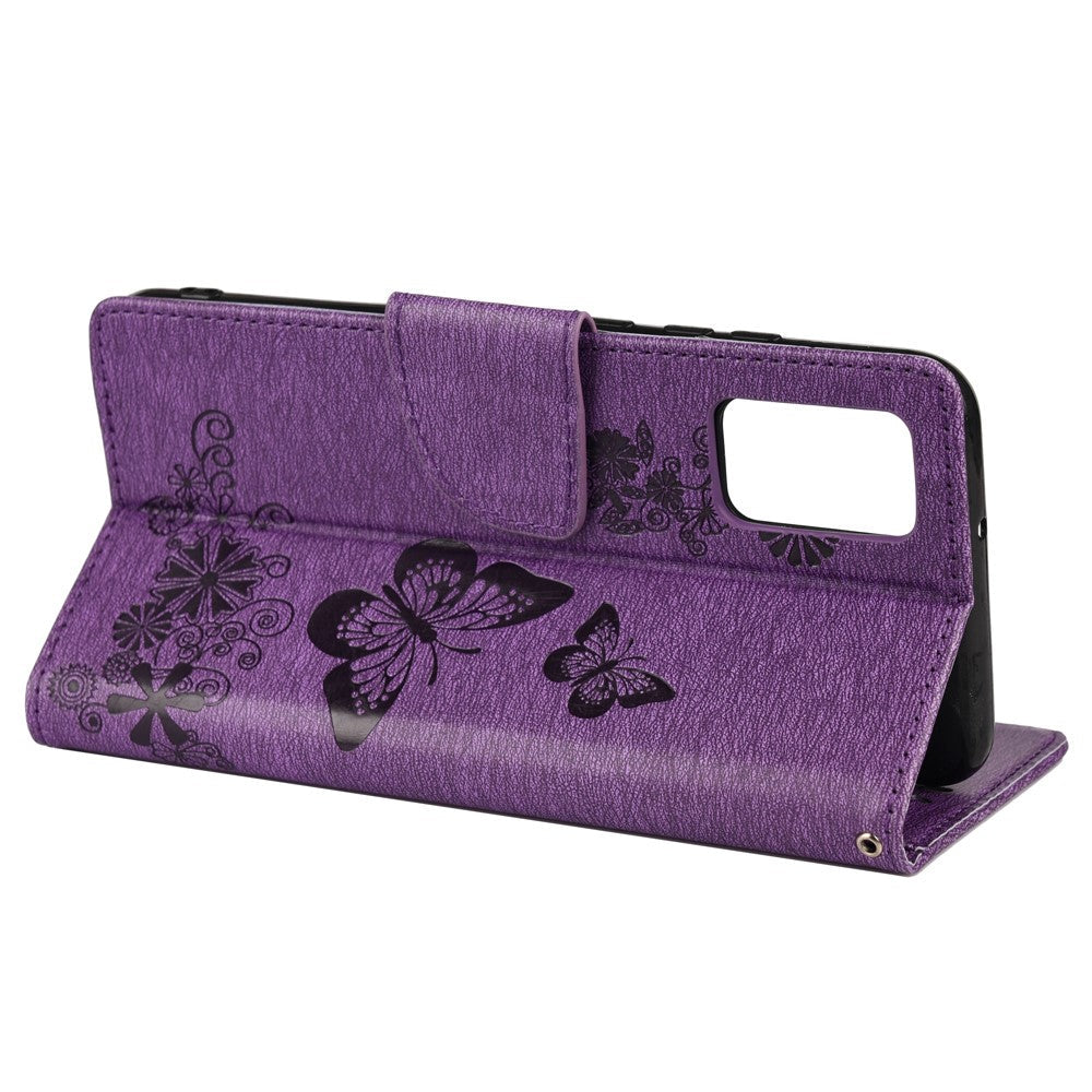 Imprinted Butterflies Flower Leather Wallet Stand Case Shell for Samsung Galaxy A32 5G/M32 5G - Purple