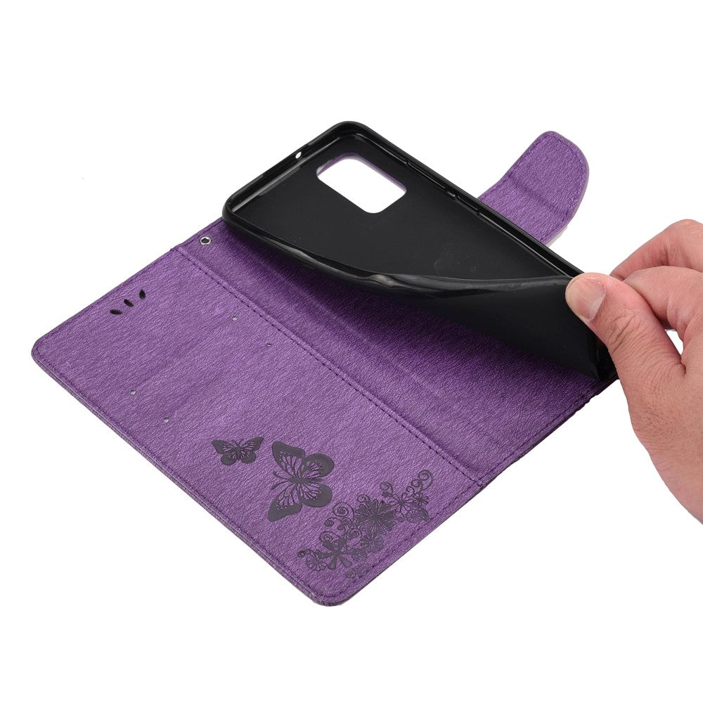 Imprinted Butterflies Flower Leather Wallet Stand Case Shell for Samsung Galaxy A32 5G/M32 5G - Purple