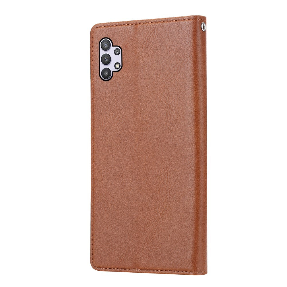 Auto-absorbed Wallet Stand Leather Protector Phone Cover for Samsung Galaxy A32 5G/M32 5G - Brown