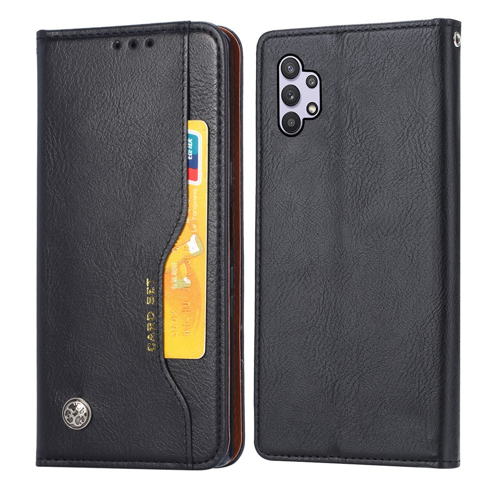 Auto-absorbed Wallet Stand Leather Protector Phone Cover for Samsung Galaxy A32 5G/M32 5G - Black