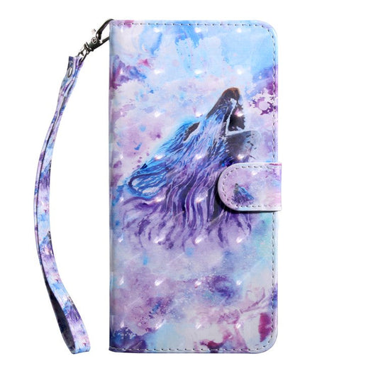 3D Pattern Printing Wallet Stand PU Leather Full-Protection Phone Cover Case for Samsung Galaxy A12 - Howling Wolf