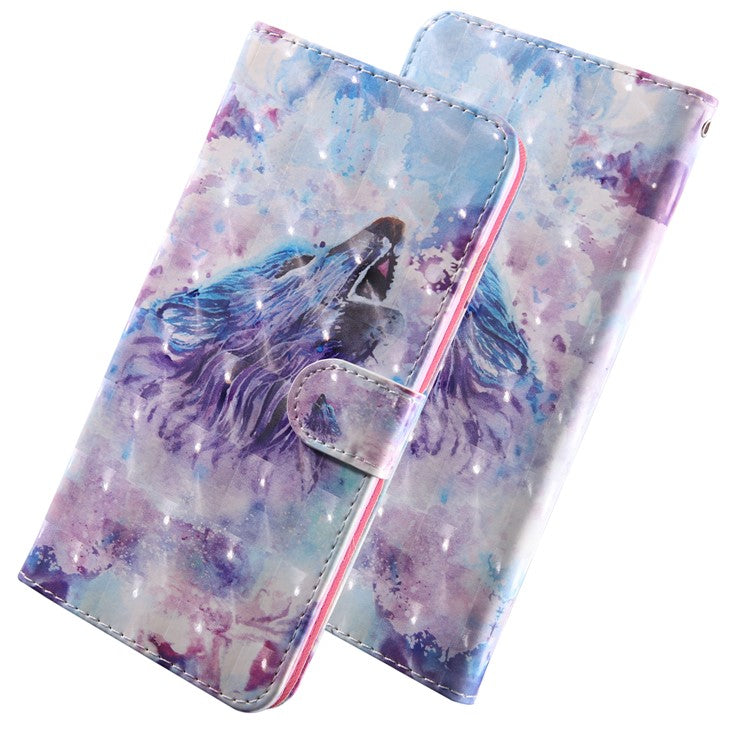 3D Pattern Printing Wallet Stand PU Leather Full-Protection Phone Cover Case for Samsung Galaxy A12 - Howling Wolf