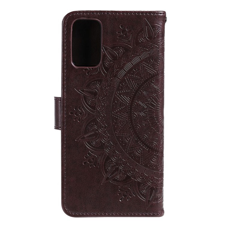 Imprinted Mandala Flower Wallet Leather Case with Strap for Samsung Galaxy A52 4G/5G / A52s 5G - Brown