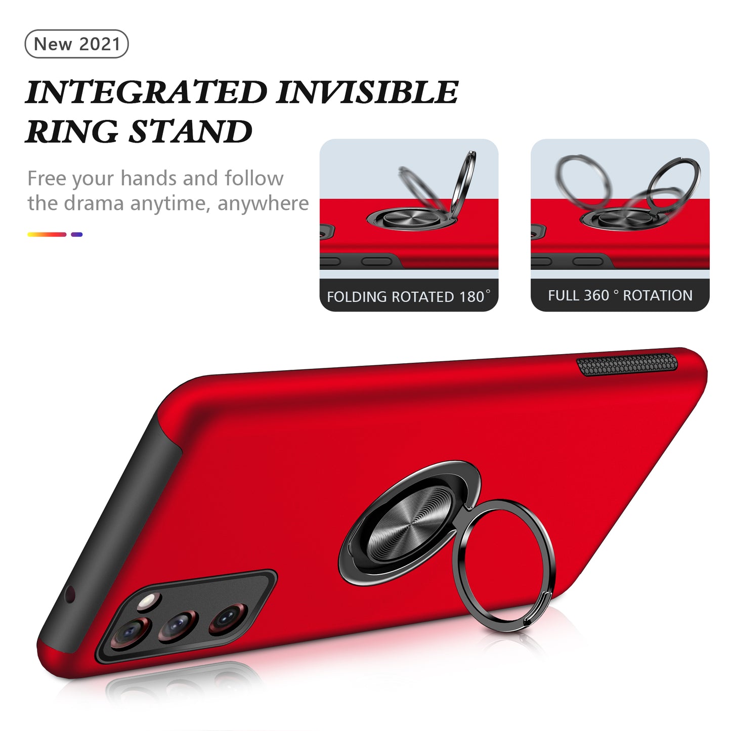Ring Shape Kickstand Design Shock Absorption Hybrid Phone Case Cover for Samsung Galaxy S20 FE/S20 Fan Edition/S20 FE 5G/S20 Fan Edition 5G/S20 Lite/S20 FE 2022 - Red