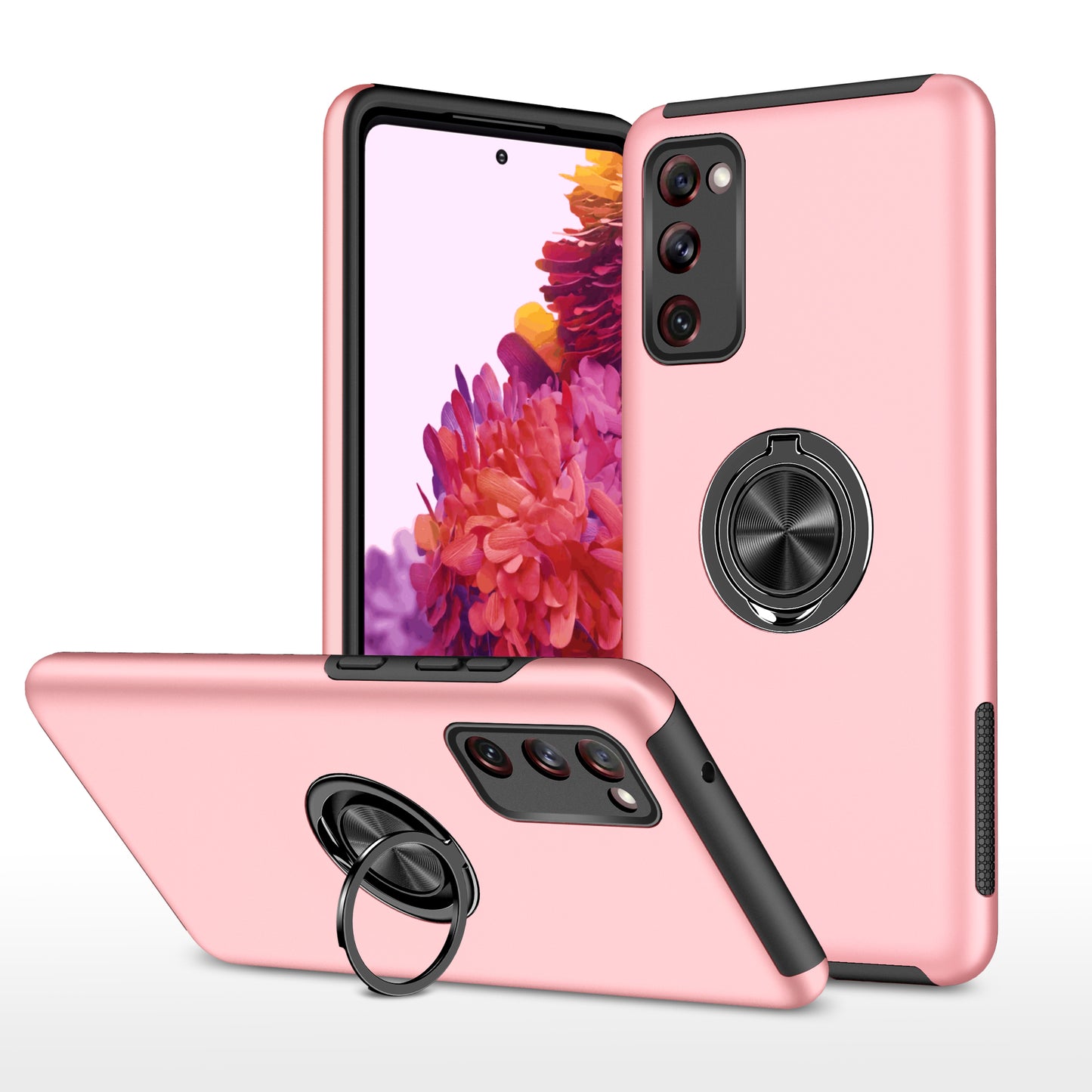 Ring Shape Kickstand Design Shock Absorption Hybrid Phone Case Cover for Samsung Galaxy S20 FE/S20 Fan Edition/S20 FE 5G/S20 Fan Edition 5G/S20 Lite/S20 FE 2022 - Pink