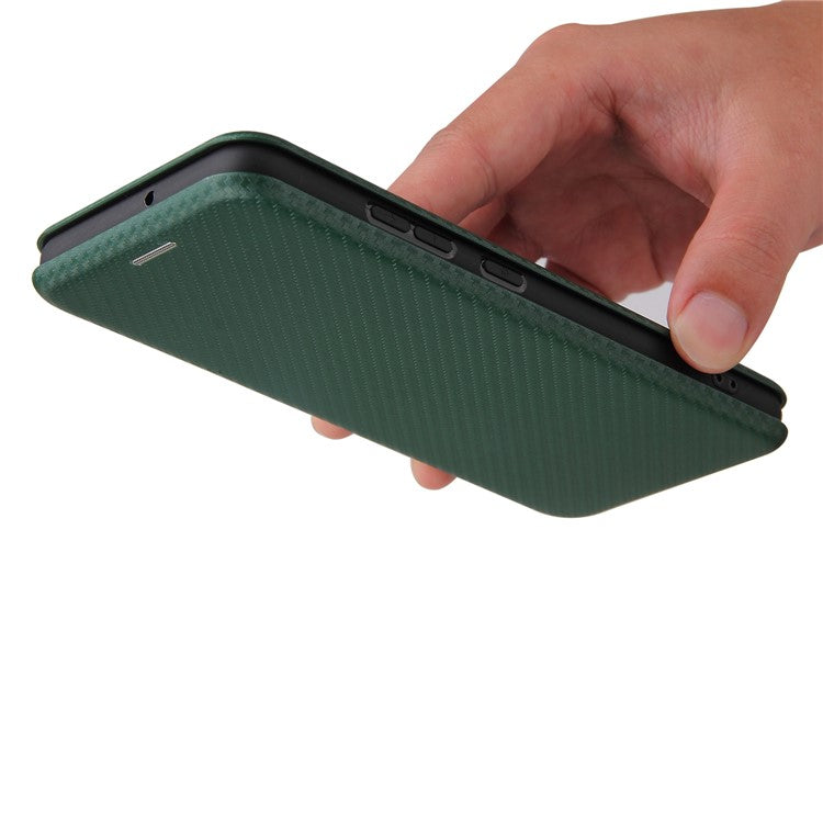 Auto-absorbed Stand Carbon Fiber Texture Leather Shell Cover for Samsung Galaxy A32 4G (EU Version) - Green