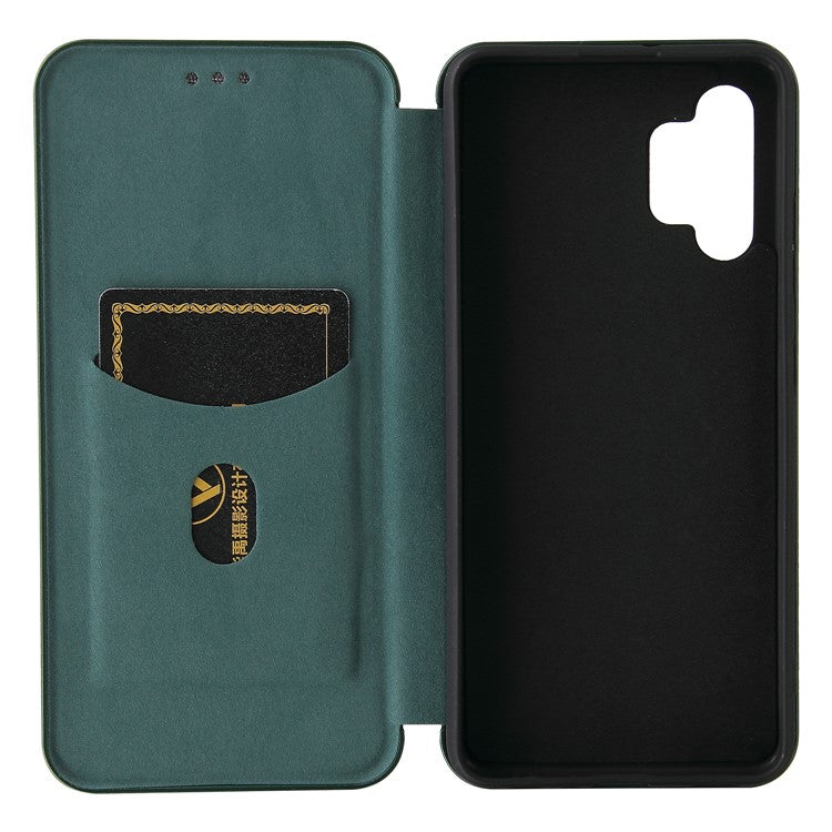 Auto-absorbed Stand Carbon Fiber Texture Leather Shell Cover for Samsung Galaxy A32 4G (EU Version) - Green