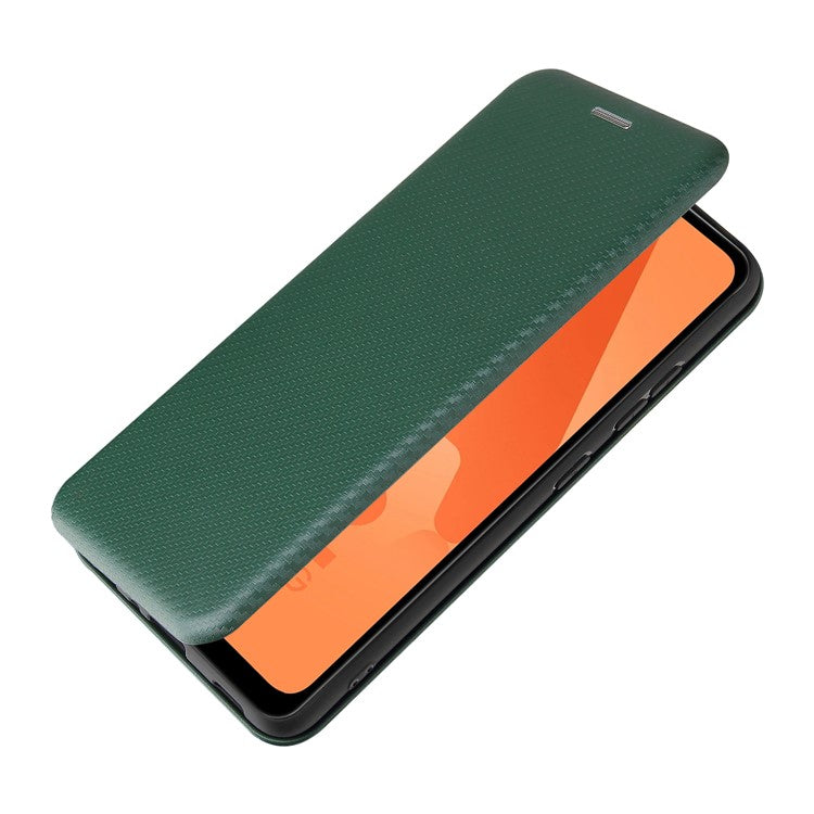 Auto-absorbed Stand Carbon Fiber Texture Leather Shell Cover for Samsung Galaxy A32 4G (EU Version) - Green