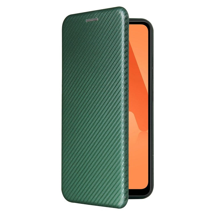 Auto-absorbed Stand Carbon Fiber Texture Leather Shell Cover for Samsung Galaxy A32 4G (EU Version) - Green