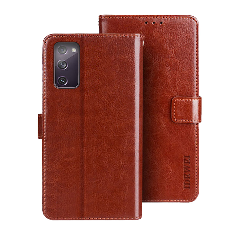 IDEWEI Wallet Design Crazy Horse Texture Leather Mobile Casing for Samsung Galaxy S20 FE/S20 Fan Edition/S20 FE 5G/S20 Fan Edition 5G - Brown