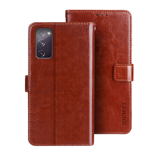 IDEWEI Wallet Design Crazy Horse Texture Leather Mobile Casing for Samsung Galaxy S20 FE/S20 Fan Edition/S20 FE 5G/S20 Fan Edition 5G - Brown