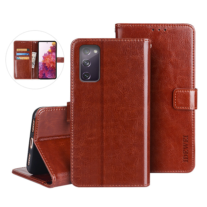 IDEWEI Wallet Design Crazy Horse Texture Leather Mobile Casing for Samsung Galaxy S20 FE/S20 Fan Edition/S20 FE 5G/S20 Fan Edition 5G - Brown