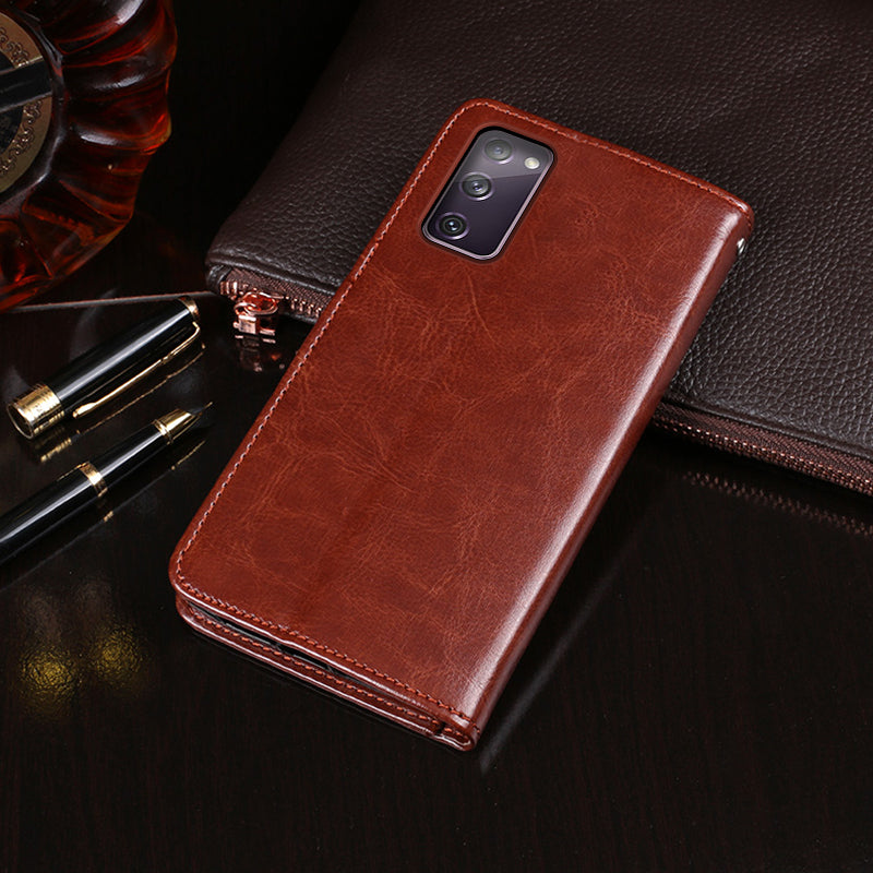 IDEWEI Wallet Design Crazy Horse Texture Leather Mobile Casing for Samsung Galaxy S20 FE/S20 Fan Edition/S20 FE 5G/S20 Fan Edition 5G - Brown