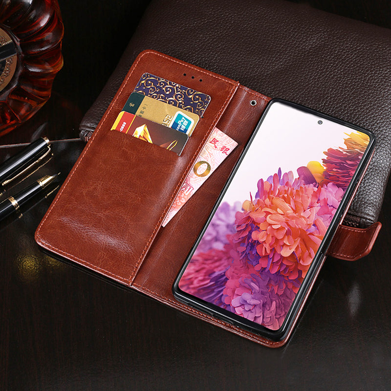 IDEWEI Wallet Design Crazy Horse Texture Leather Mobile Casing for Samsung Galaxy S20 FE/S20 Fan Edition/S20 FE 5G/S20 Fan Edition 5G - Brown