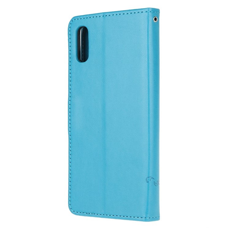 Imprint Butterfly Flower Leather Wallet Stand Phone Cover for Samsung Galaxy Xcover 5 - Baby Blue