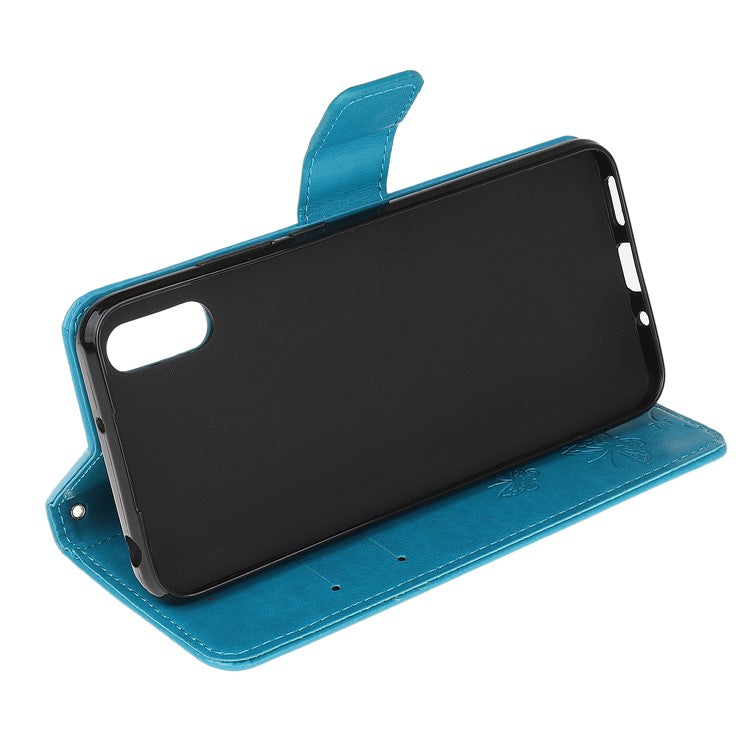 Imprint Butterfly Flower Leather Wallet Stand Phone Cover for Samsung Galaxy Xcover 5 - Baby Blue