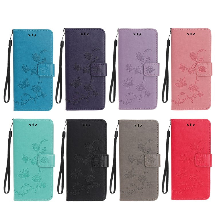 Imprint Butterfly Flower Leather Wallet Stand Phone Cover for Samsung Galaxy Xcover 5 - Baby Blue