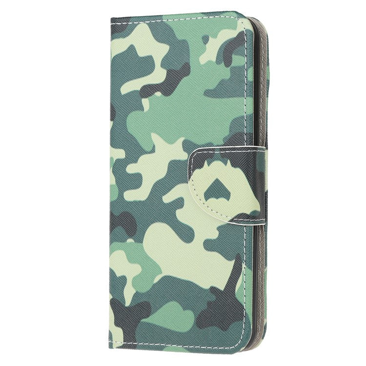 3D Pattern Printing Cross Texture Leather Wallet Stand Case Shell for Samsung Galaxy Xcover 5 - Camouflage