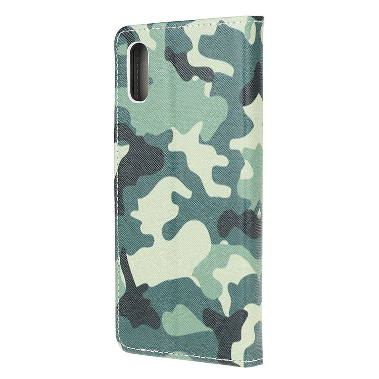 3D Pattern Printing Cross Texture Leather Wallet Stand Case Shell for Samsung Galaxy Xcover 5 - Camouflage