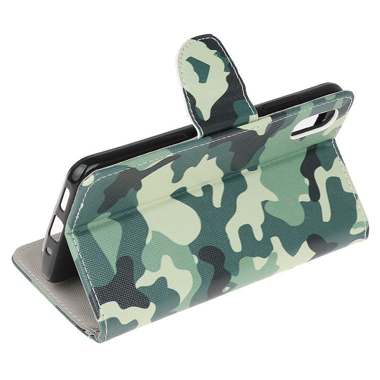 3D Pattern Printing Cross Texture Leather Wallet Stand Case Shell for Samsung Galaxy Xcover 5 - Camouflage