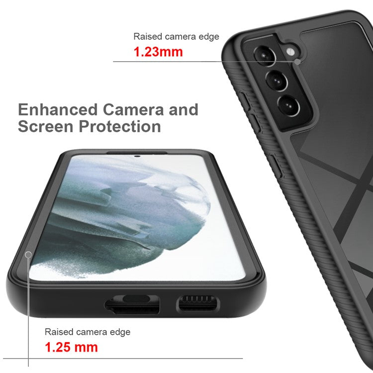 Full-Coverage Protection PC+TPU Combo Hybrid Case with PET Screen Protector for Samsung Galaxy S21 5G/4G - Blue/Grey Frame