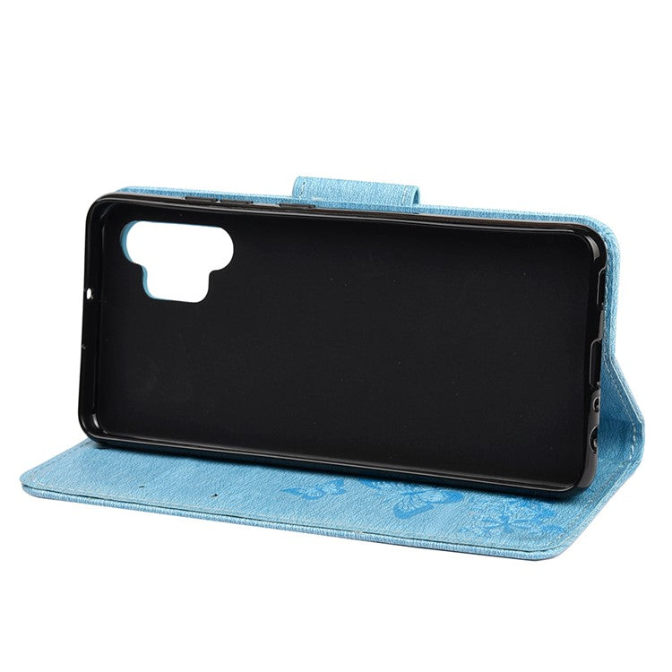 Butterflies Flower Pattern Design Imprinting Leather Wallet Stand Case for Samsung Galaxy A32 4G (EU Version) - Blue
