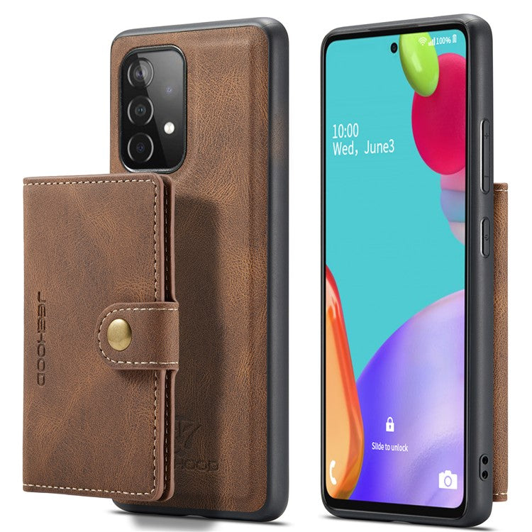 JEEHOOD Detachable 2 in 1 Leather Coated TPU Case with Magnetic Wallet Design for Samsung Galaxy A52 4G/5G / A52s 5G - Brown