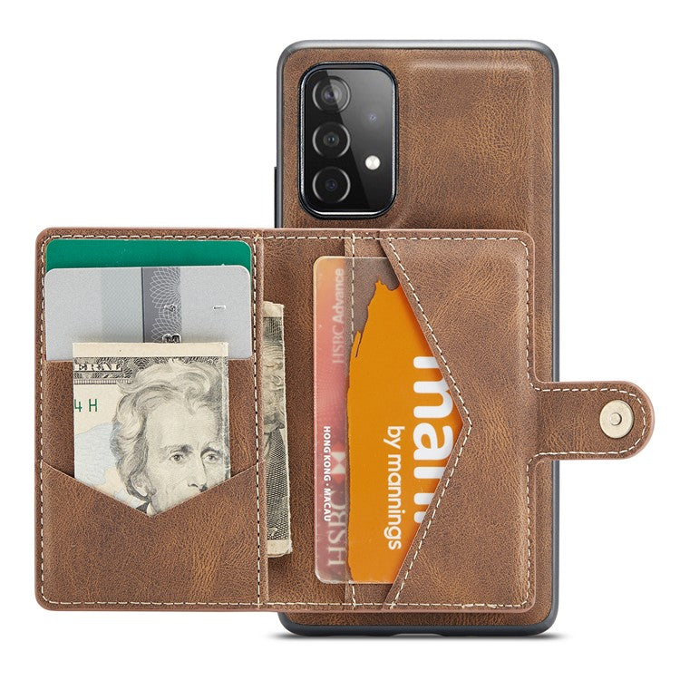 JEEHOOD Detachable 2 in 1 Leather Coated TPU Case with Magnetic Wallet Design for Samsung Galaxy A52 4G/5G / A52s 5G - Brown