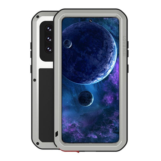LOVE MEI Shockproof Dropproof Dustproof Powerful Case for Samsung Galaxy A52 4G/5G / A52s 5G [Metal+Silicone+Tempered Glass] - Silver