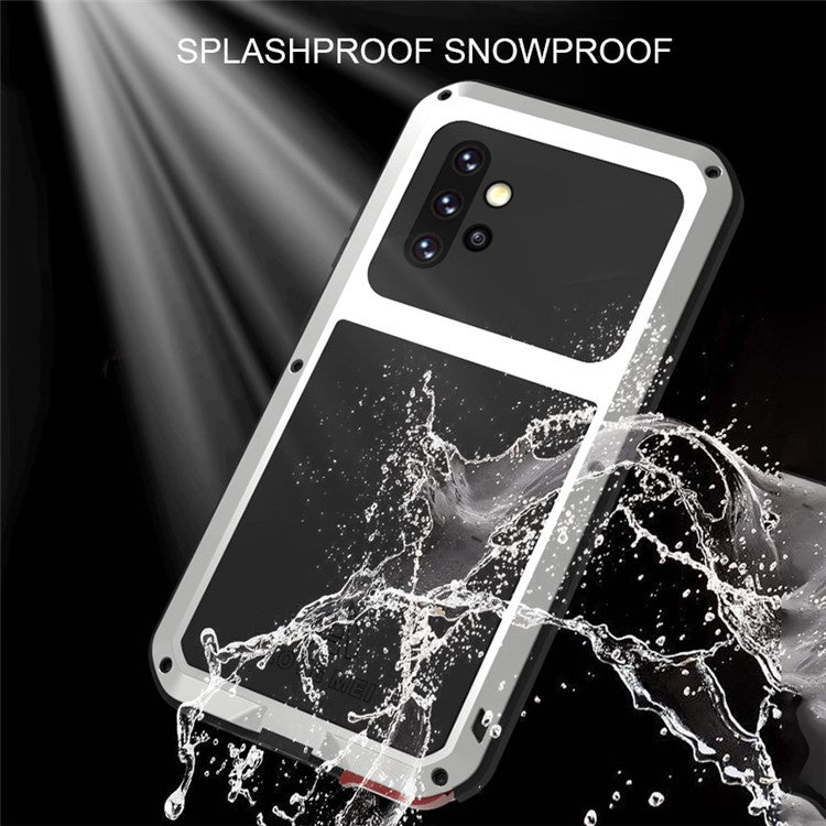 LOVE MEI Shockproof Dropproof Dustproof Powerful Case for Samsung Galaxy A52 4G/5G / A52s 5G [Metal+Silicone+Tempered Glass] - Silver