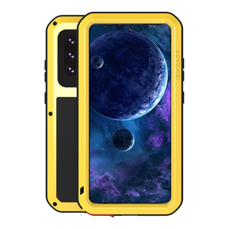 LOVE MEI Shockproof Dropproof Dustproof Powerful Case for Samsung Galaxy A52 4G/5G / A52s 5G [Metal+Silicone+Tempered Glass] - Yellow