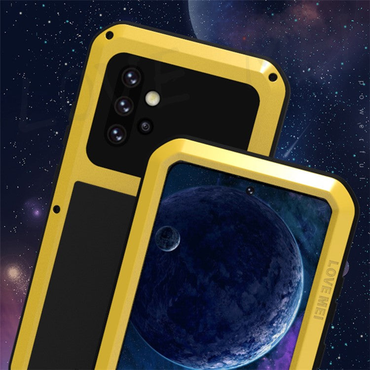 LOVE MEI Shockproof Dropproof Dustproof Powerful Case for Samsung Galaxy A52 4G/5G / A52s 5G [Metal+Silicone+Tempered Glass] - Yellow