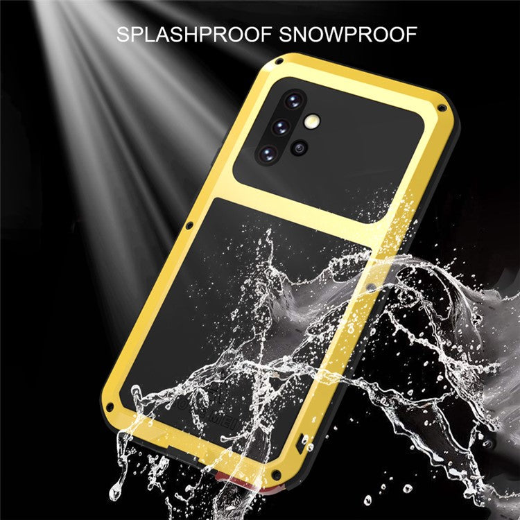LOVE MEI Shockproof Dropproof Dustproof Powerful Case for Samsung Galaxy A52 4G/5G / A52s 5G [Metal+Silicone+Tempered Glass] - Yellow
