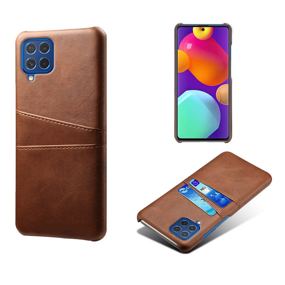 KSQ Double Card Slots PU Leather Coated Plastic Case for Samsung Galaxy M62/F62 - Brown
