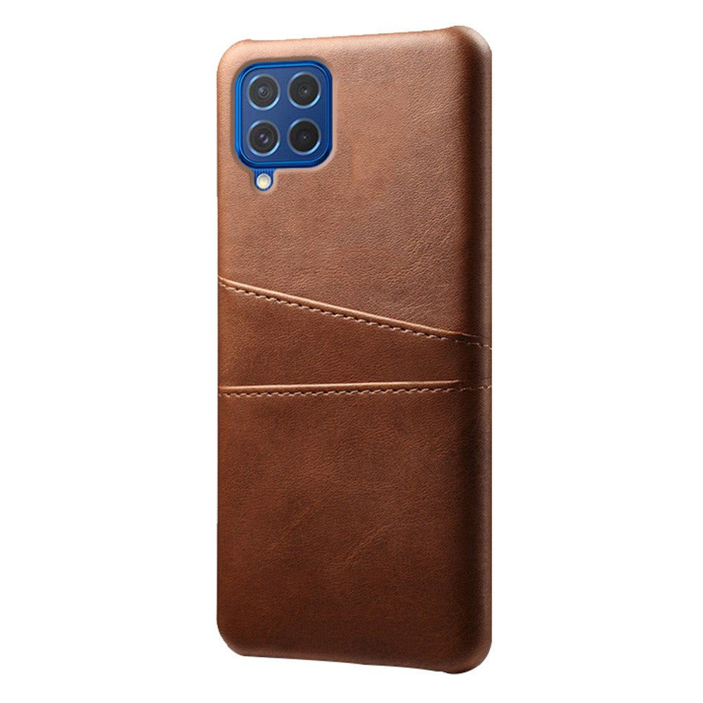 KSQ Double Card Slots PU Leather Coated Plastic Case for Samsung Galaxy M62/F62 - Brown