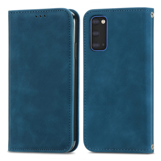 Auto-absorbed Vintage PU Leather Phone Cover Casing for Samsung Galaxy S20 4G/S20 5G - Blue
