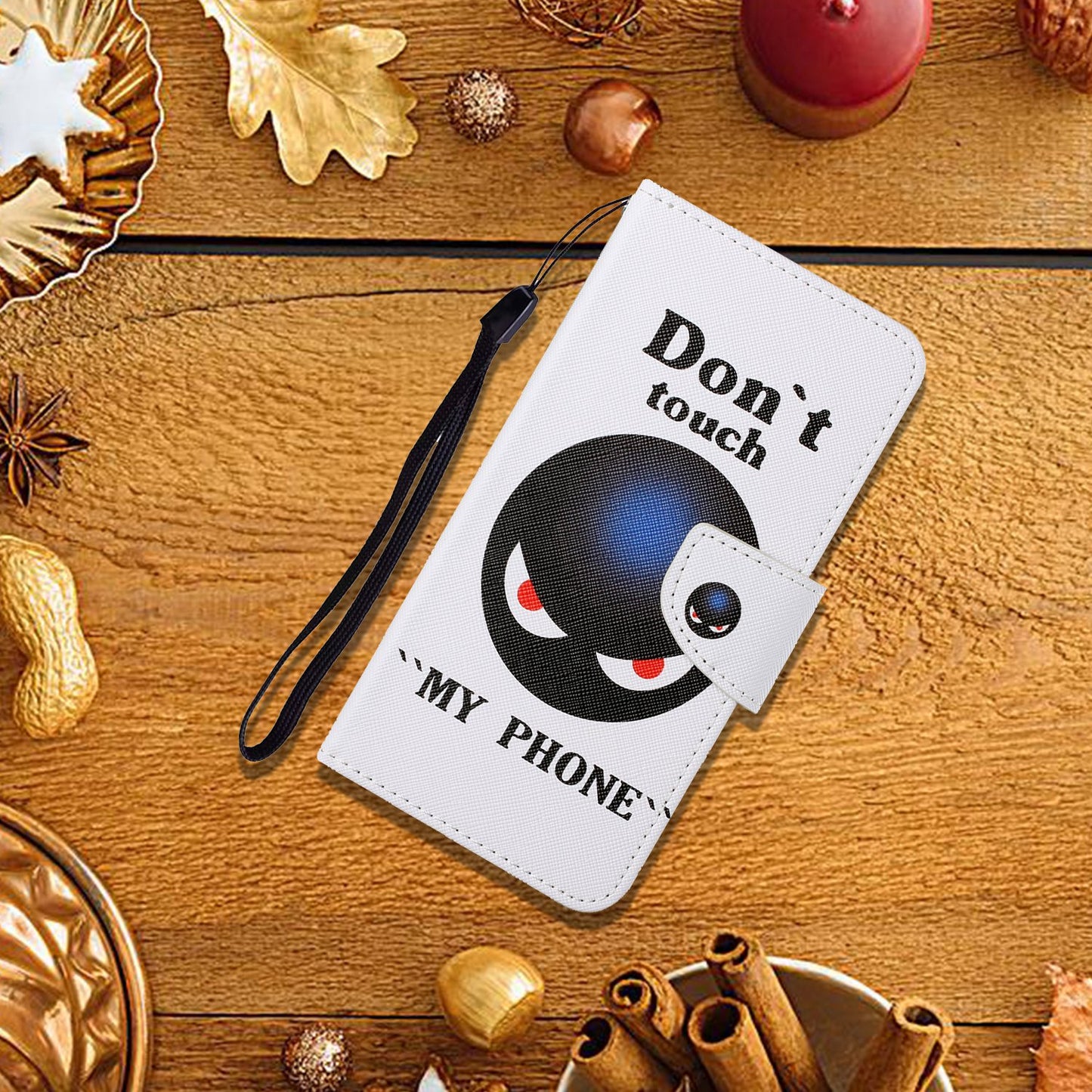 Pattern Printing Wallet Design Phone Cover PU Leather Stand Case with Strap for Samsung Galaxy S20 FE/S20 Fan Edition/S20 FE 5G/S20 Fan Edition 5G/S20 Lite/S20 FE 2022 - Don&#39;t Touch My Phone