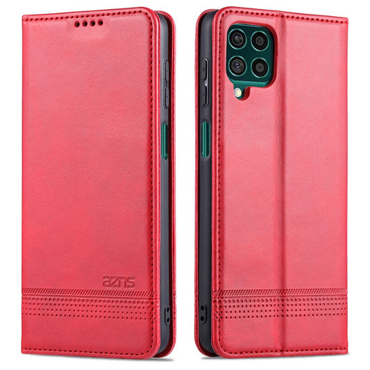 AZNS Wallet Design Auto-absorbed Magnet Well-Protected Leather Stand Mobile Shell Case for Samsung Galaxy F62/M62 - Red
