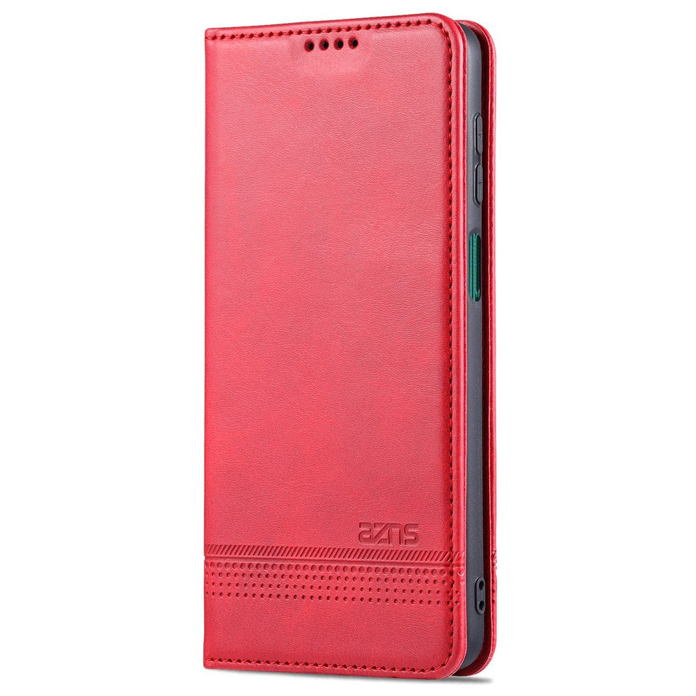 AZNS Wallet Design Auto-absorbed Magnet Well-Protected Leather Stand Mobile Shell Case for Samsung Galaxy F62/M62 - Red
