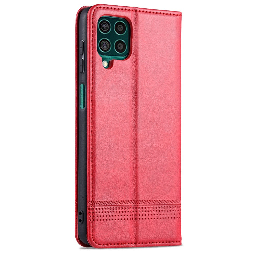 AZNS Wallet Design Auto-absorbed Magnet Well-Protected Leather Stand Mobile Shell Case for Samsung Galaxy F62/M62 - Red
