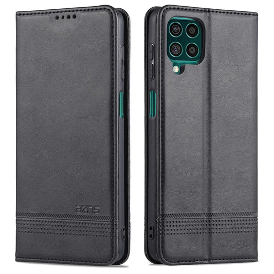 AZNS Wallet Design Auto-absorbed Magnet Well-Protected Leather Stand Mobile Shell Case for Samsung Galaxy F62/M62 - Black