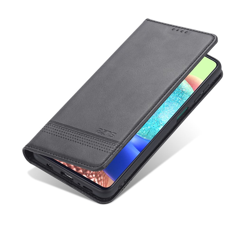 AZNS Wallet Design Auto-absorbed Magnet Well-Protected Leather Stand Mobile Shell Case for Samsung Galaxy F62/M62 - Black