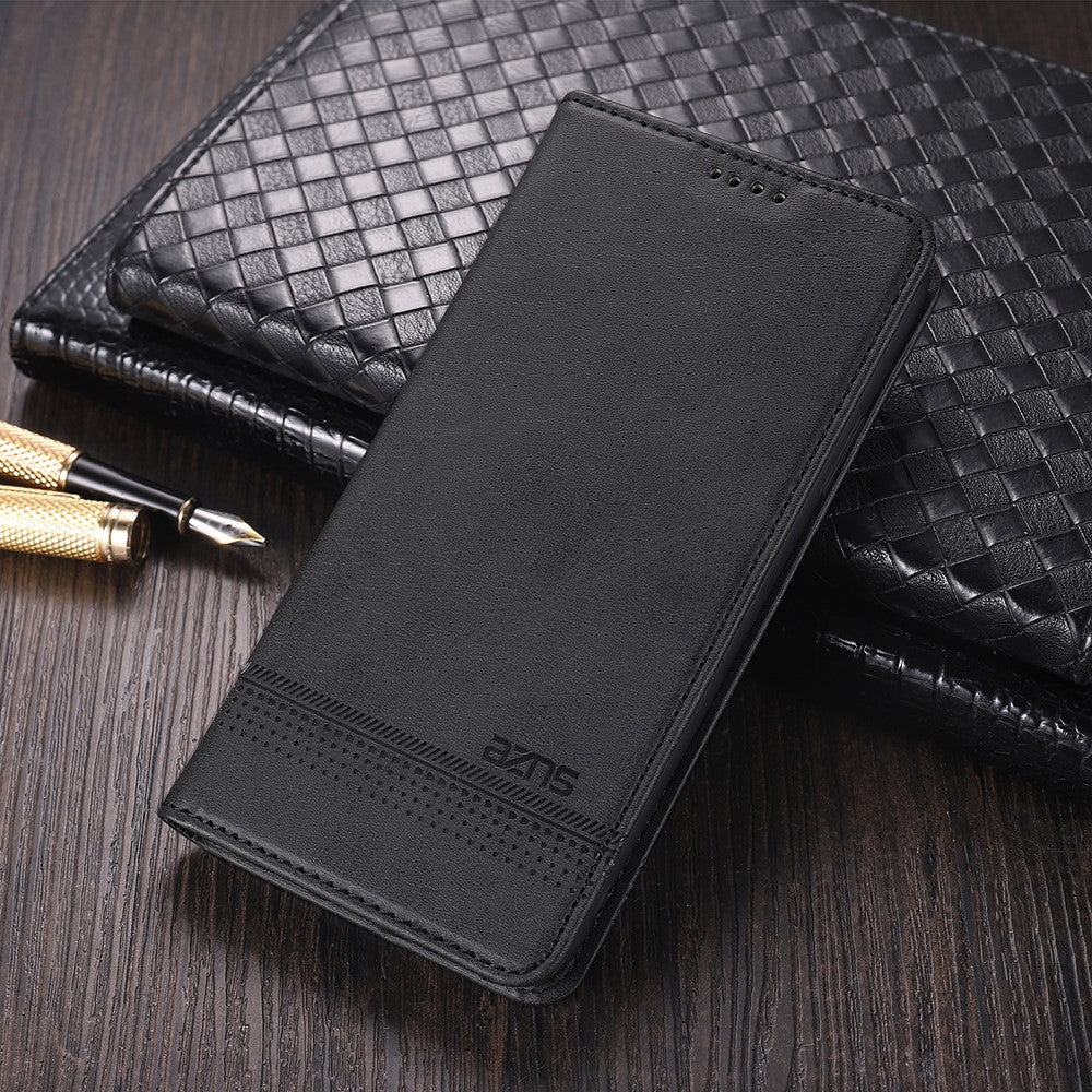 AZNS Wallet Design Auto-absorbed Magnet Well-Protected Leather Stand Mobile Shell Case for Samsung Galaxy F62/M62 - Black