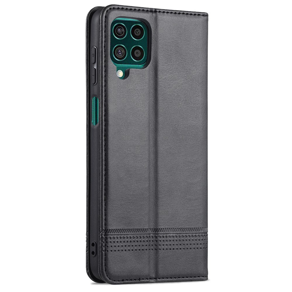 AZNS Wallet Design Auto-absorbed Magnet Well-Protected Leather Stand Mobile Shell Case for Samsung Galaxy F62/M62 - Black