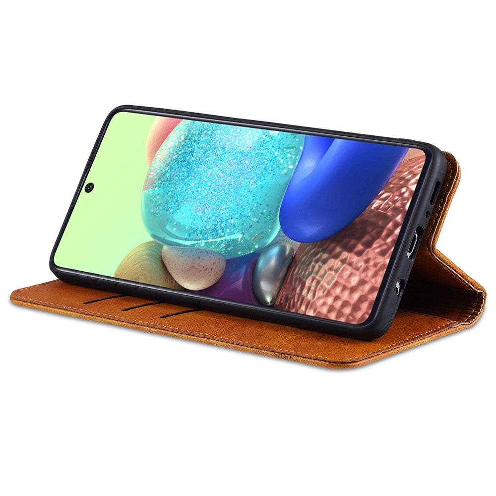 AZNS Wallet Design Auto-absorbed Magnet Well-Protected Leather Stand Mobile Shell Case for Samsung Galaxy F62/M62 - Black