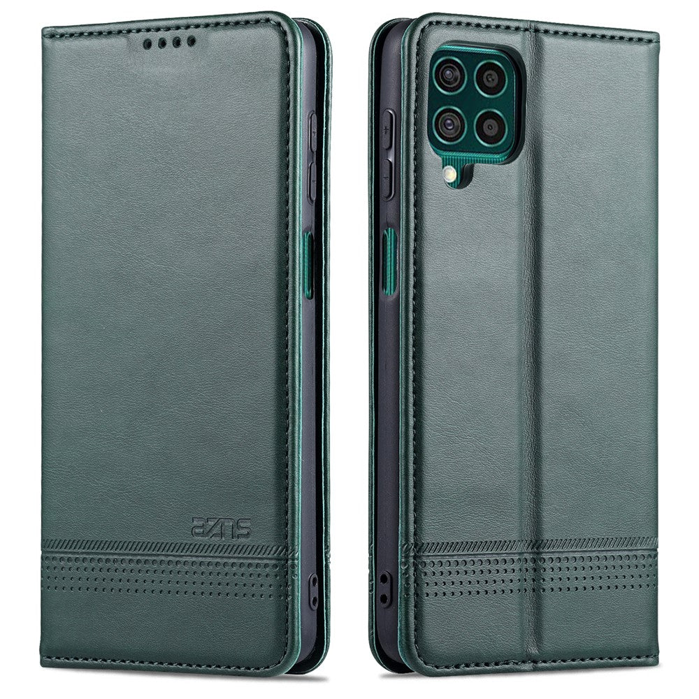 AZNS Wallet Design Auto-absorbed Magnet Well-Protected Leather Stand Mobile Shell Case for Samsung Galaxy F62/M62 - Green