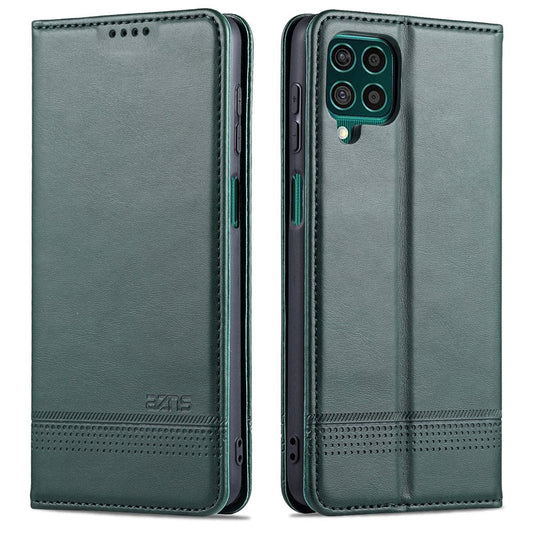 AZNS Wallet Design Auto-absorbed Magnet Well-Protected Leather Stand Mobile Shell Case for Samsung Galaxy F62/M62 - Green