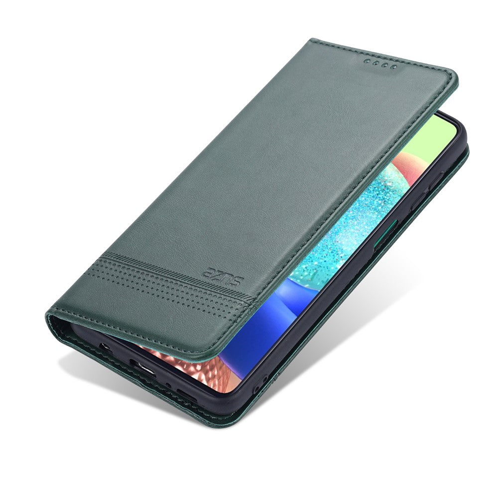 AZNS Wallet Design Auto-absorbed Magnet Well-Protected Leather Stand Mobile Shell Case for Samsung Galaxy F62/M62 - Green