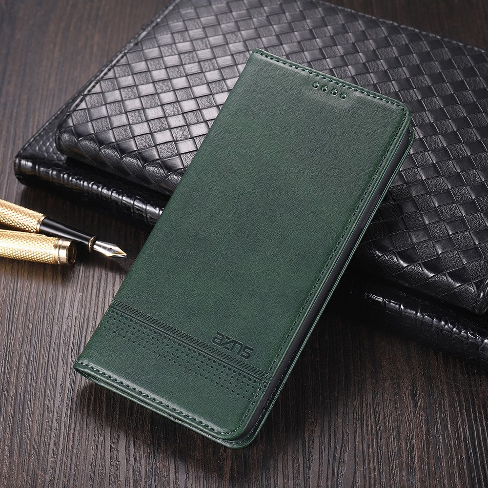 AZNS Wallet Design Auto-absorbed Magnet Well-Protected Leather Stand Mobile Shell Case for Samsung Galaxy F62/M62 - Green