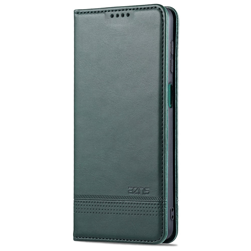 AZNS Wallet Design Auto-absorbed Magnet Well-Protected Leather Stand Mobile Shell Case for Samsung Galaxy F62/M62 - Green